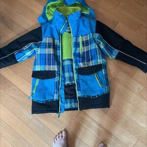 Boy's Monster Winter Jacket in blue plaid, size 10